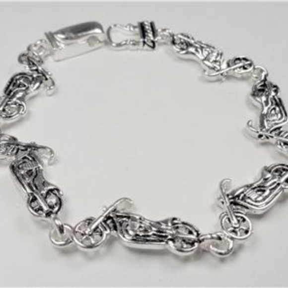 SILVER TONE HARLEY MOTORCYCLE BIKER CHARM BRACELET - Picture 2 of 5